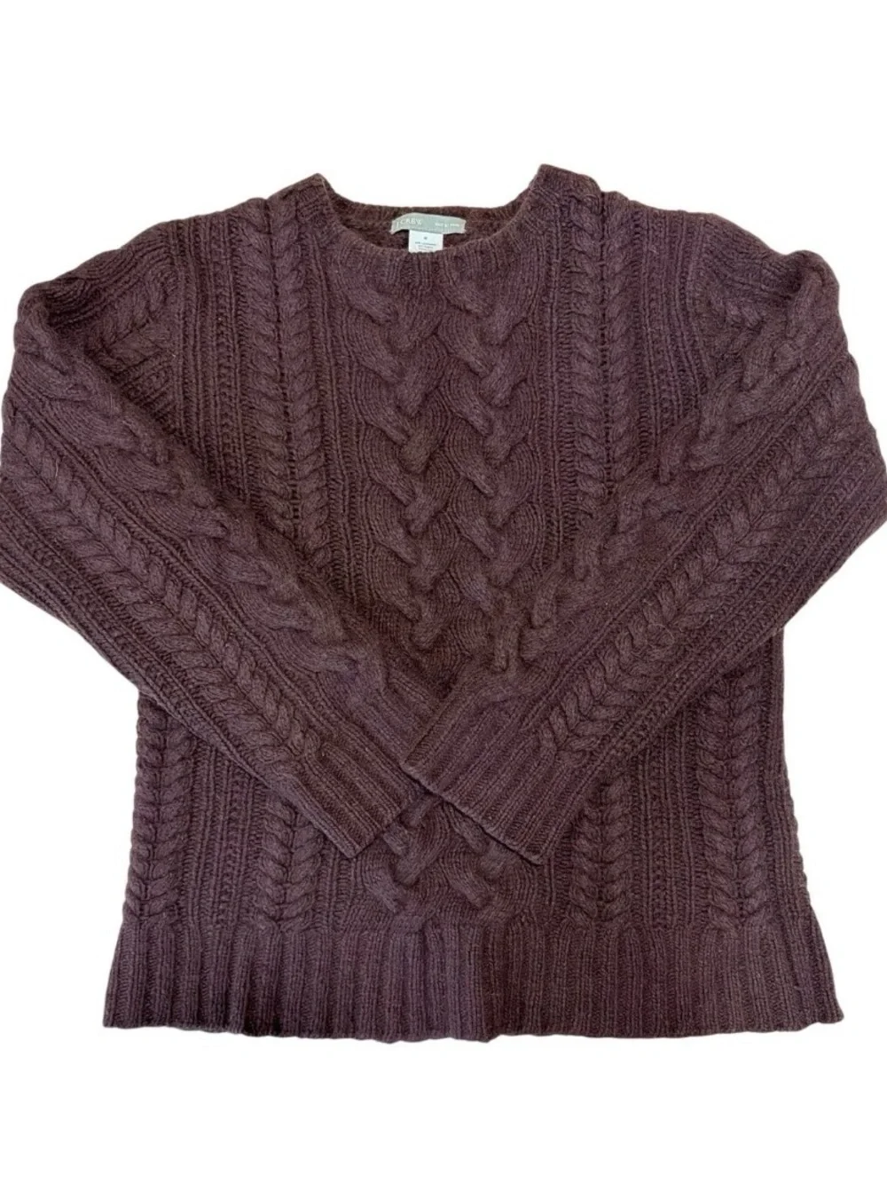 Jcrew brown cable handknit lambswool angora sweater m medium - Picture 1 of 5